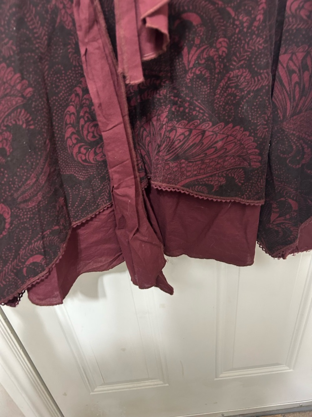 Bohemian Asymmetrical Maroon Printed Tie-Waist Skirt - Picture 3 of 10